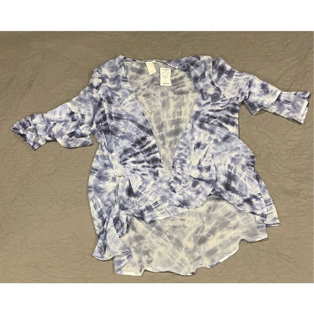 Ady P Large Blue Sleeve Duster Sheer Light New